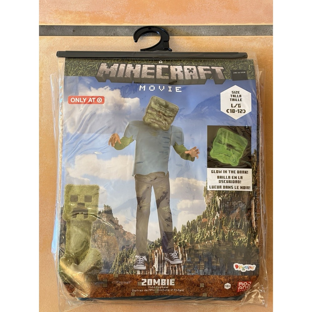 Minecraft Movie Zombie Child Costume Large 10-12 Glow in Dark Mask Target New